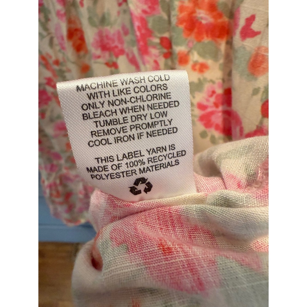 Hippie Rose Floral Smocked Waist Midi Dress Pink Orange Ruffle Women M - Picture 5 of 8